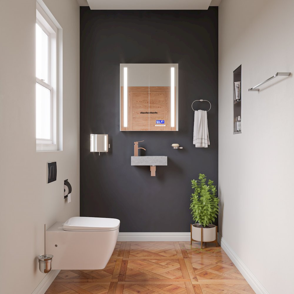 Polished Chrome Wall Mount Square 8" 5x Magnifying Cosmetic Mirror with Light. Picture 8