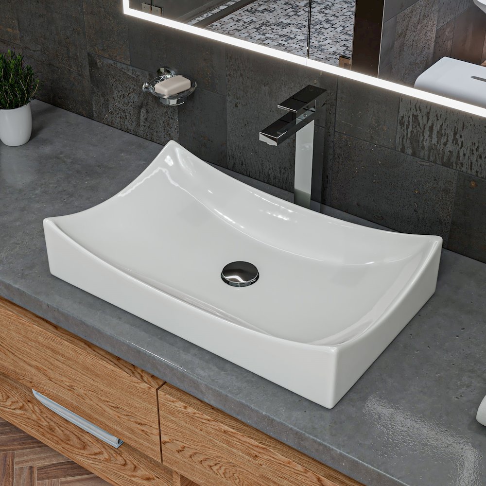 White 26" Fancy Rectangular Above Mount Ceramic Sink. Picture 2