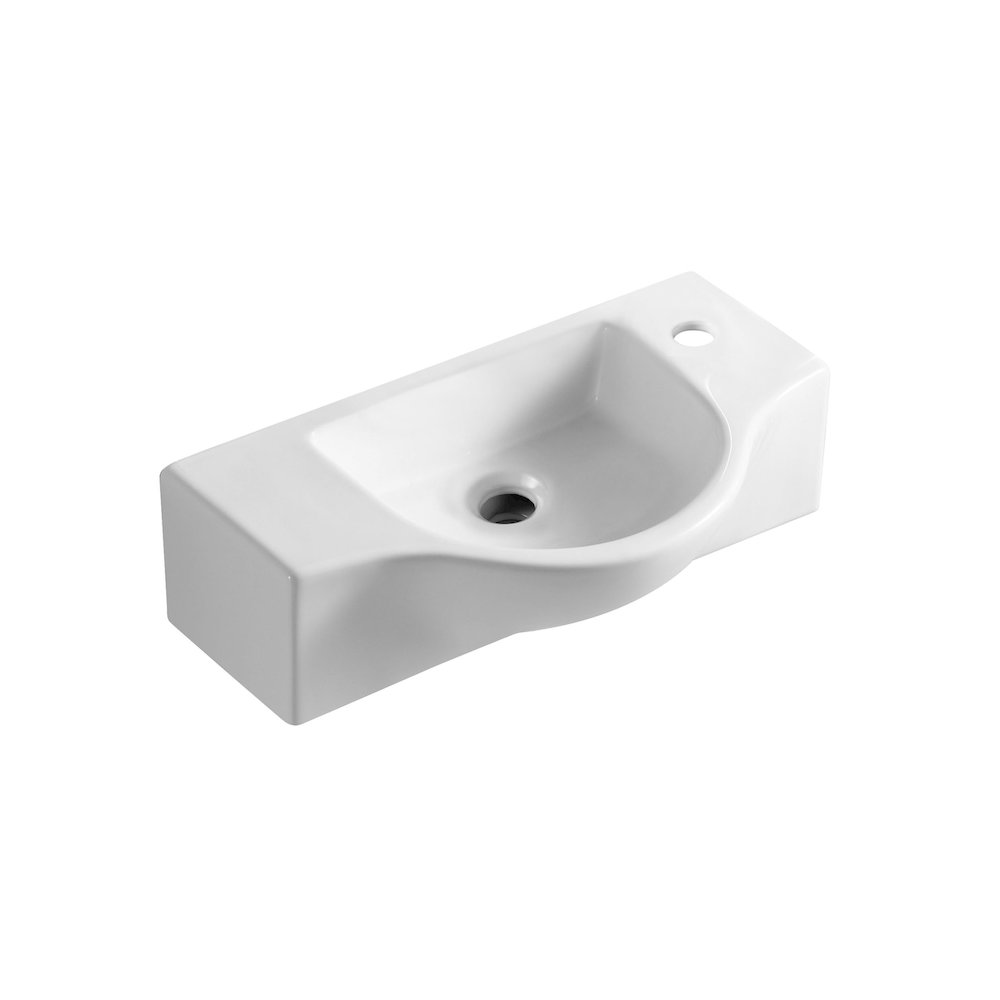 White 18" Small Wall Mounted Ceramic Sink with Faucet Hole. Picture 1