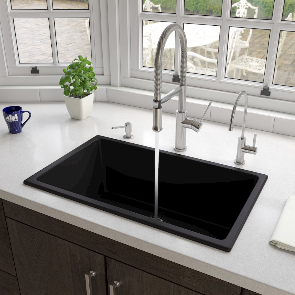 Black Matte 30" x 18" Fireclay Undermount / Drop In Fireclay Kitchen Sink. Picture 2