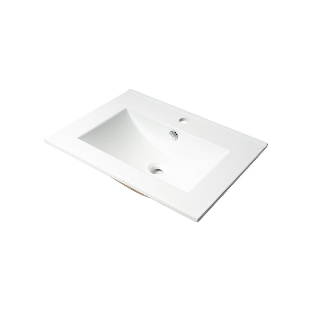 White 25" Rectangular Drop In Ceramic Sink with Faucet Hole. Picture 1