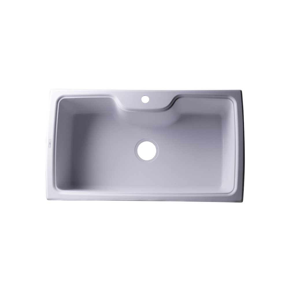White 35" Drop-In Single Bowl Granite Composite Kitchen Sink. Picture 1