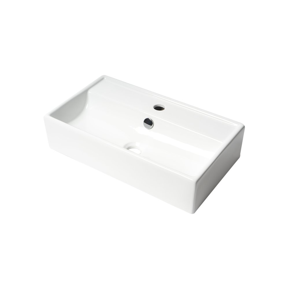 White 22" Rectangular Wall Mounted Ceramic Sink with Faucet Hole. Picture 1