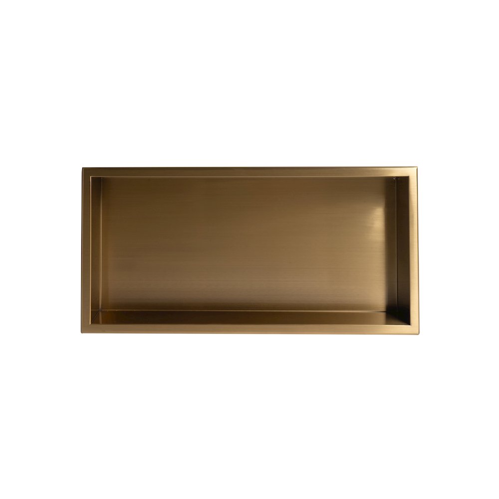 Brushed Gold PVD Stainless Steel Horizontal Single Shelf Shower Niche. Picture 1