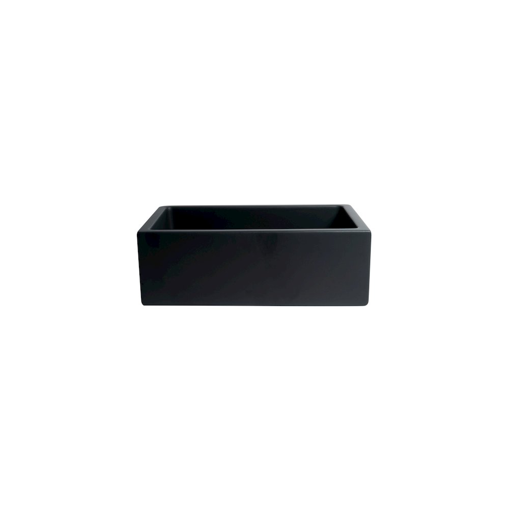 30" Black Matte Reversible Smooth / Fluted Single Bowl Fireclay Farm Sink. Picture 1