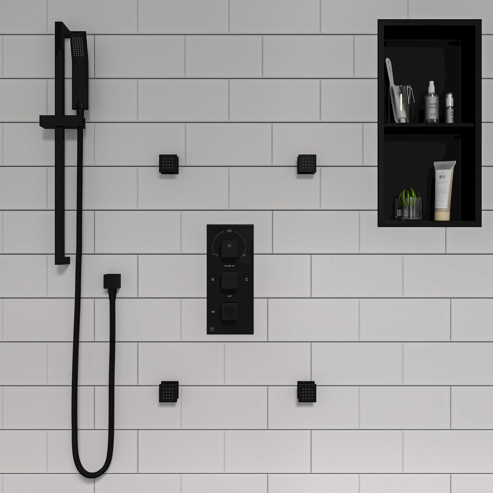 Black Matte 3-Way Thermostatic Valve Shower Mixer Square Knobs. Picture 8