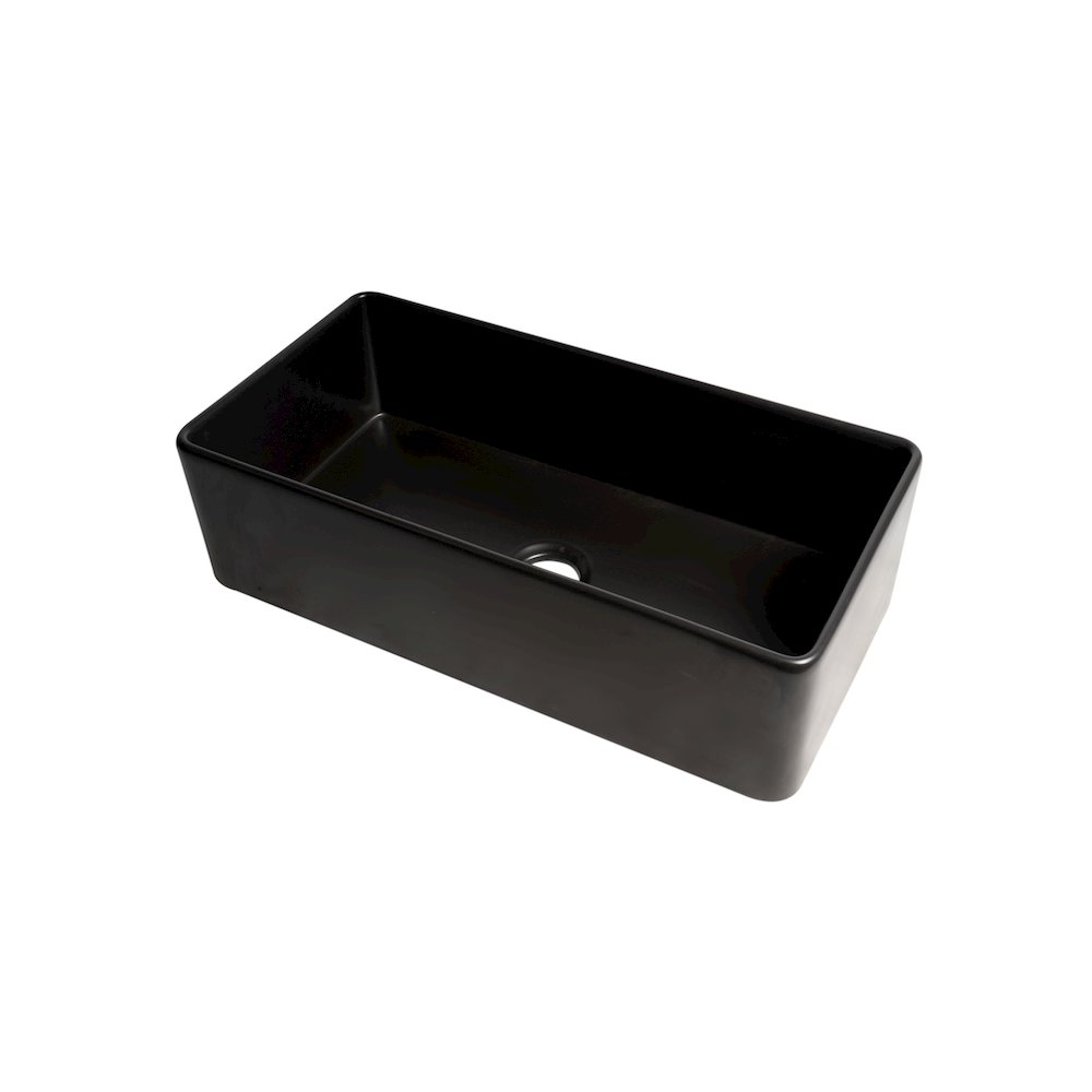 Black Matte Smooth Apron 36" x 18" Single Bowl Fireclay Farm Sink. Picture 1