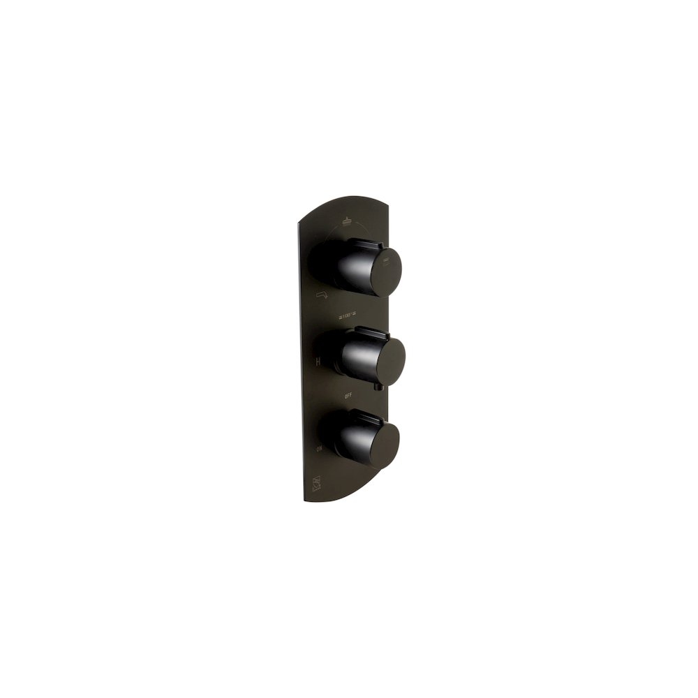 Black Matte 3-Way Thermostatic Valve Shower Mixer Round Knobs. Picture 4