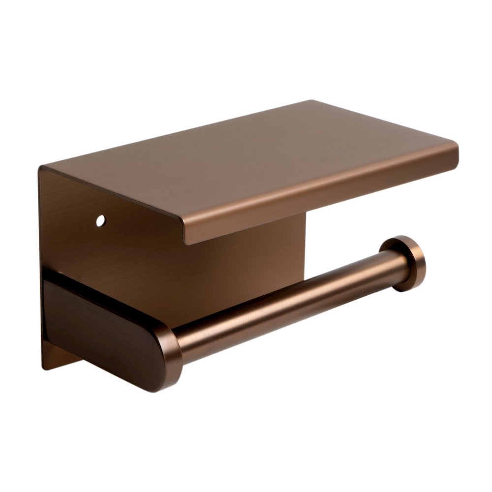 ALFI brand Brushed Copper PVD Stainless Steel Toilet Paper Holder with Shelf. Picture 2