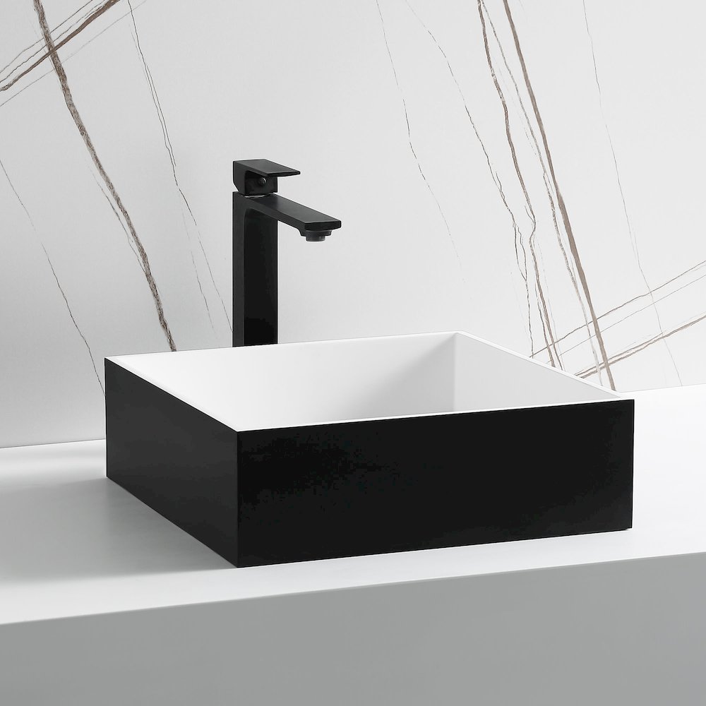 Black Matte 14" Square Solid Surface Resin Sink. Picture 3