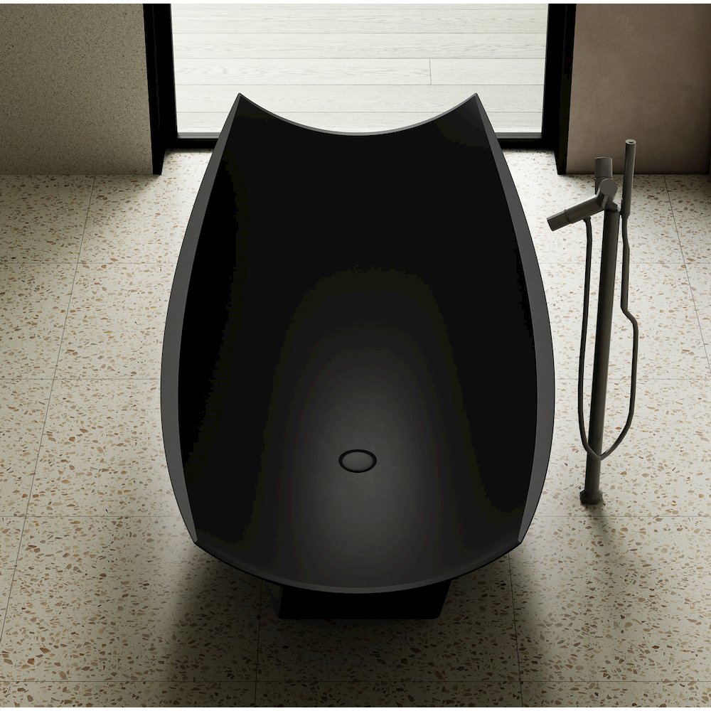 Black Matte 71" Solid Surface Resin Free Standing Hammock Style Bathtub. Picture 4