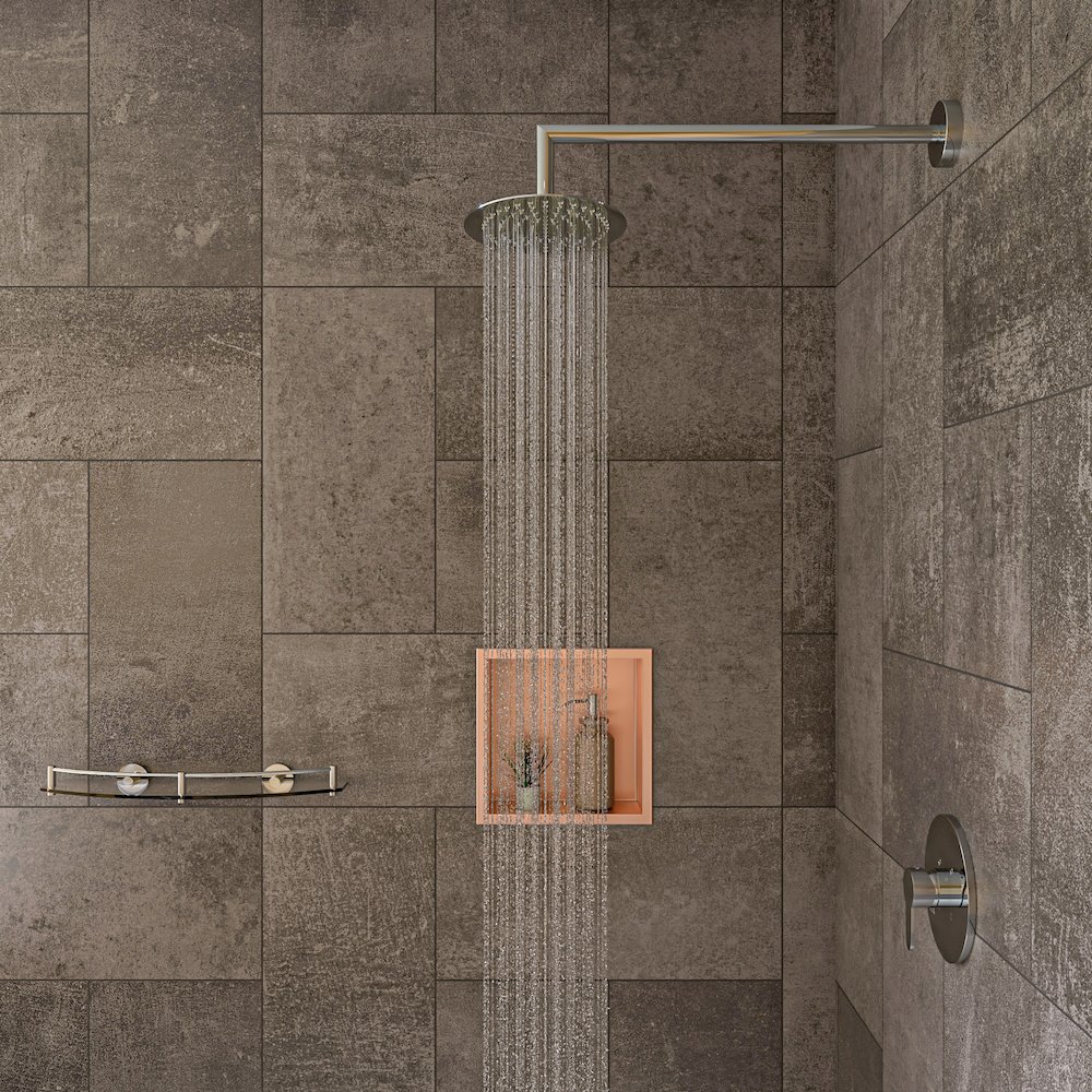 12" x 12" Brushed Copper PVD Stainless Steel Square Single Shelf Shower Niche. Picture 3