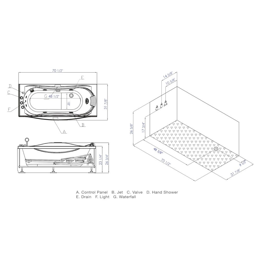 6 ft Right Drain Acrylic White Whirlpool Bathtub w Fixtures. Picture 6