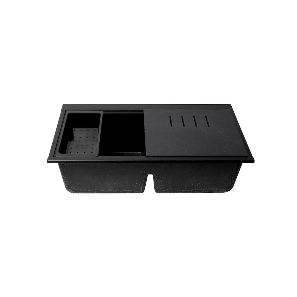 Black 33" Granite Composite Workstation Step Rim Double Bowl Undermount Sink. Picture 4