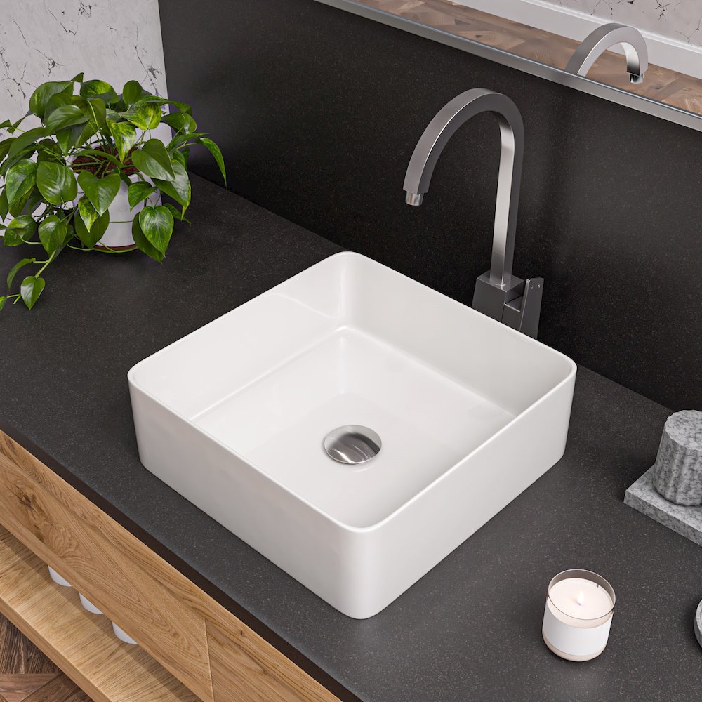 White 16" Modern Square Above Mount Ceramic Sink. Picture 2