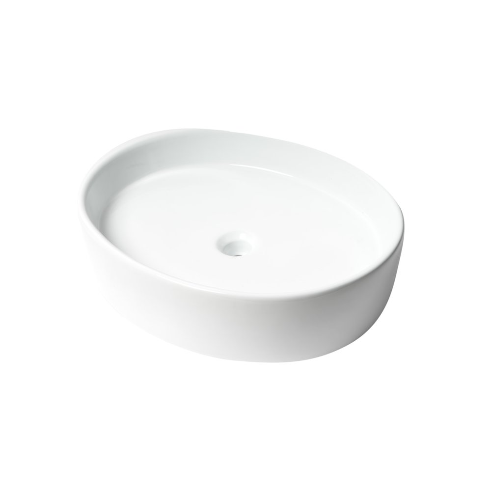 White 22" Oval Above Mount Ceramic Sink. Picture 1