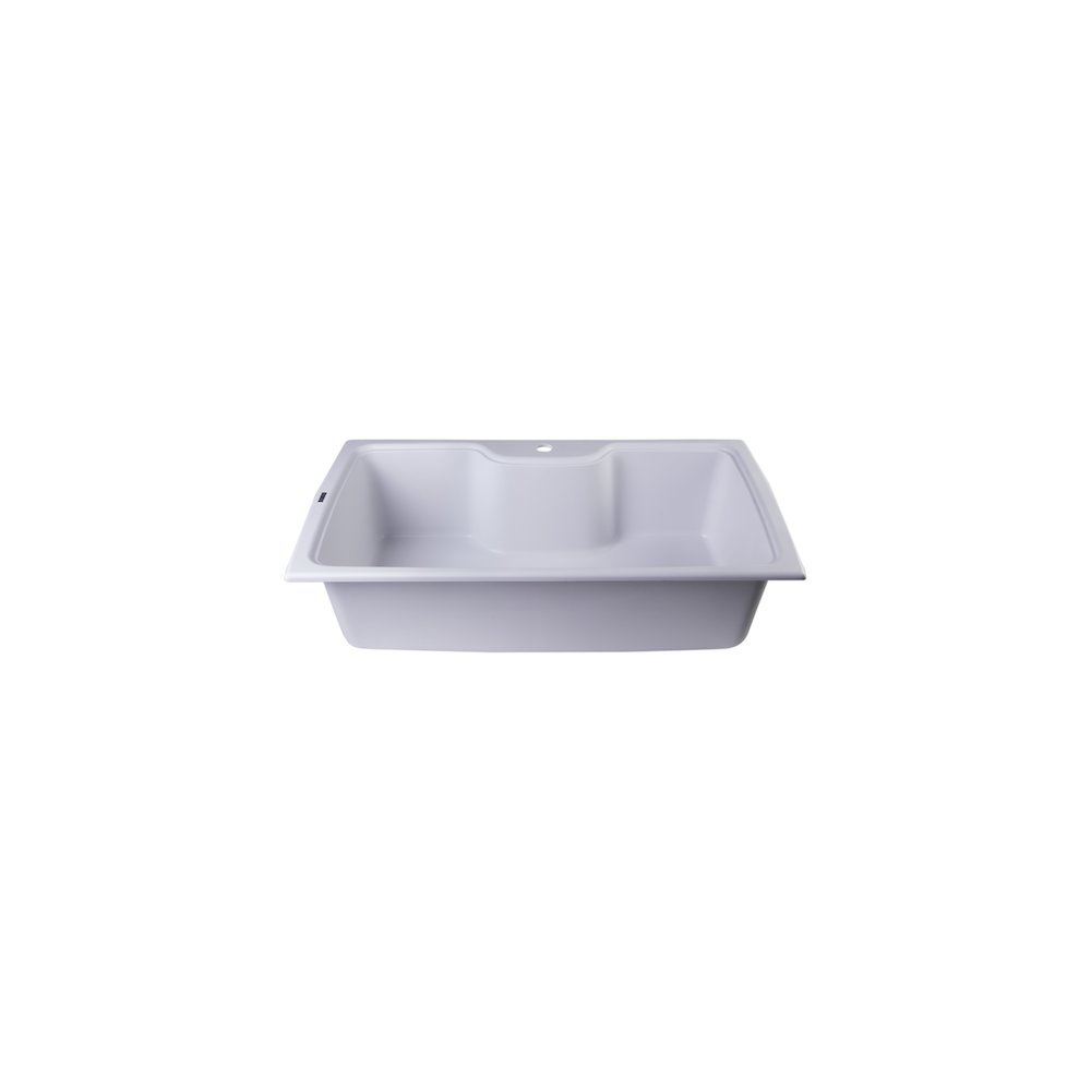 White 35" Drop-In Single Bowl Granite Composite Kitchen Sink. Picture 6
