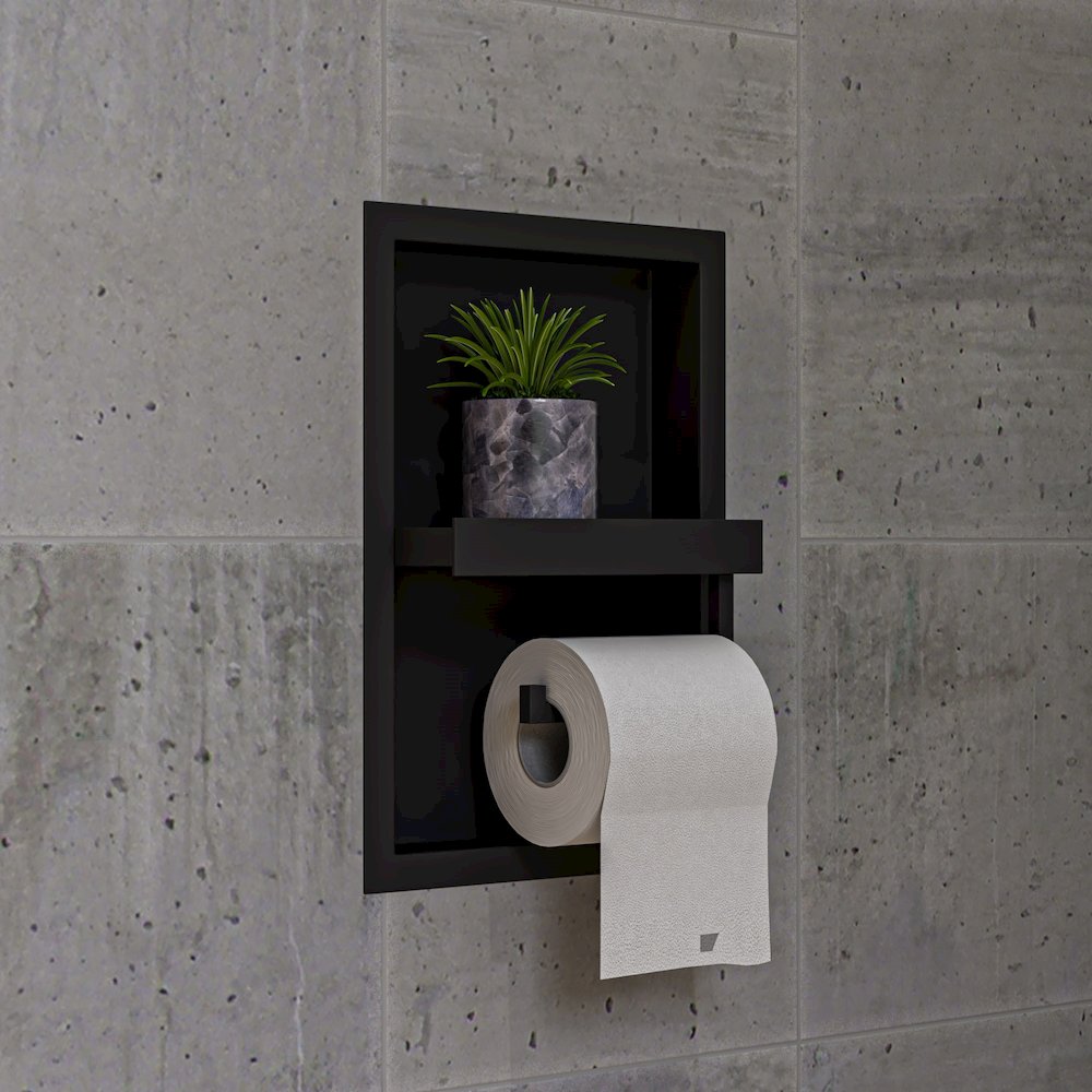 ALFI brand Black Matte Stainless Steel Recessed Toilet Paper Holder Niche. Picture 2