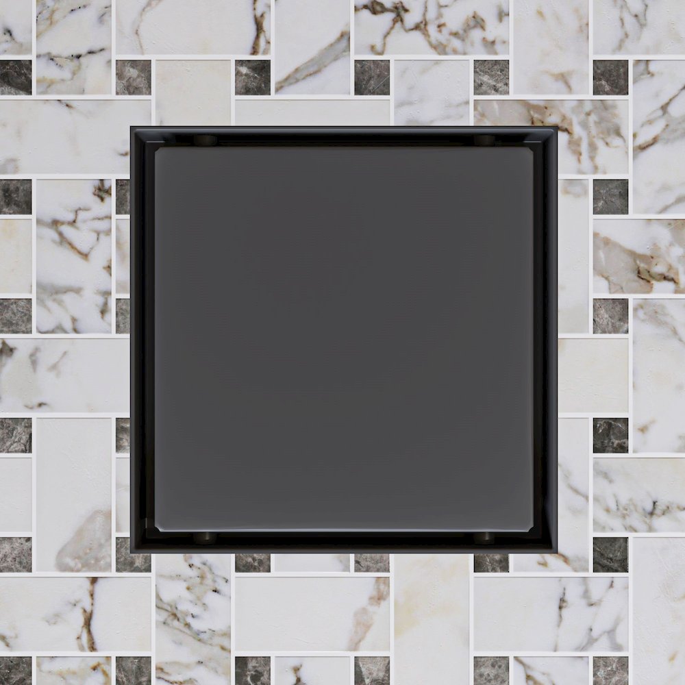 5" x 5" Black Matte Square Stainless Steel Shower Drain with Solid Cover. Picture 2