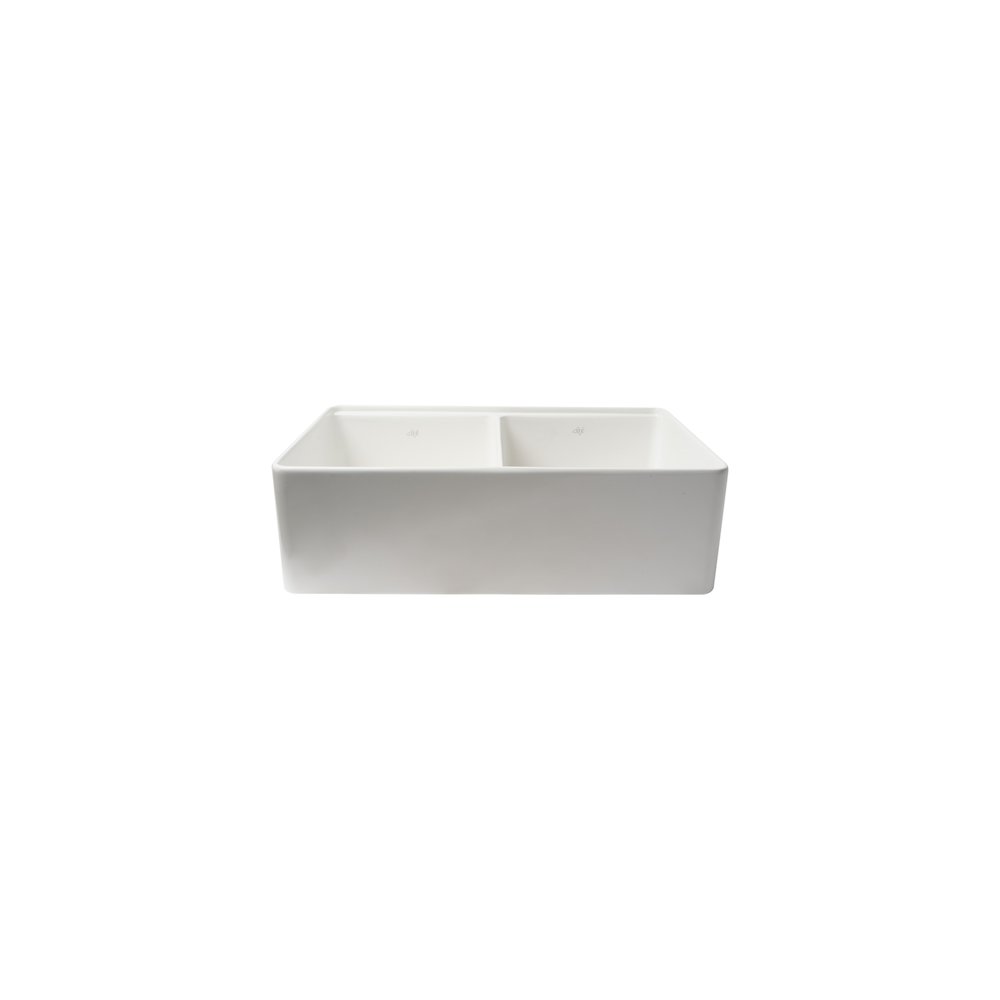 White 33" x 20" Workstation Double Bowl Step Rim Fireclay Farm Sink. Picture 7