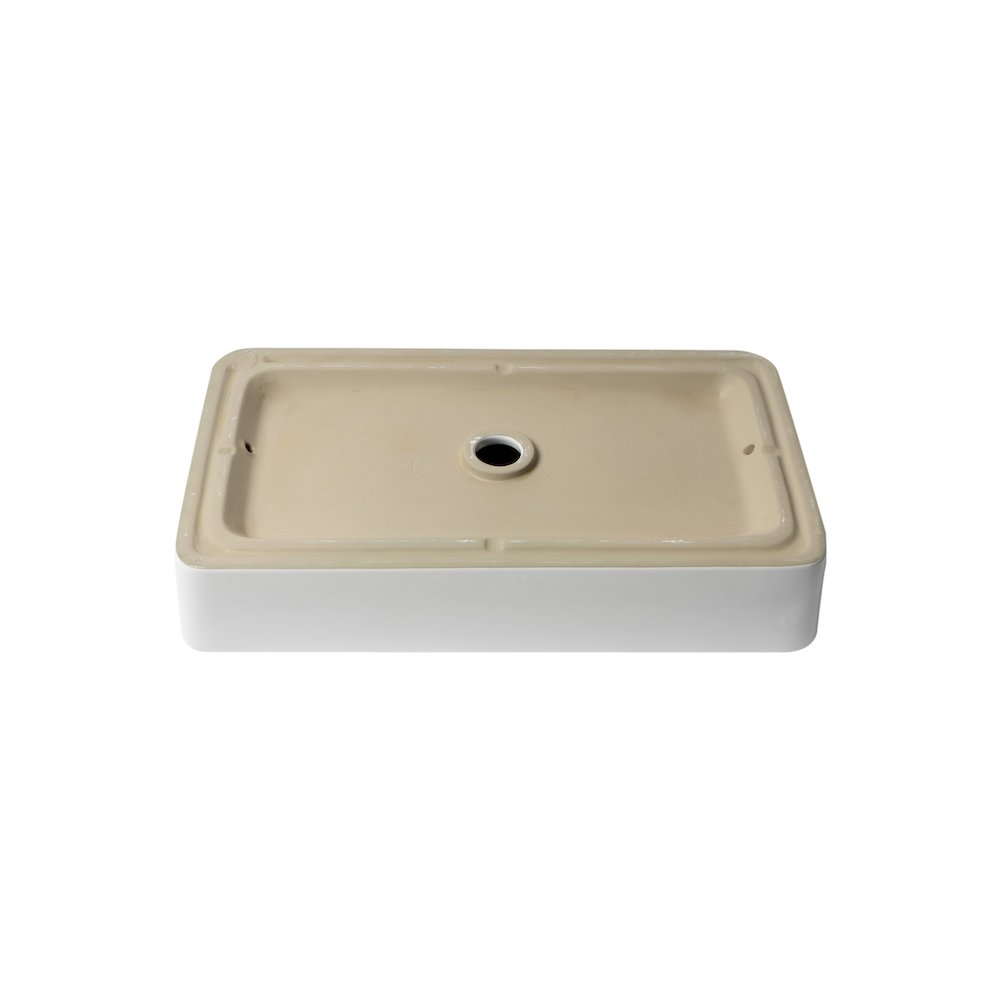 White 24" Modern Rectangular Above Mount Ceramic Sink. Picture 6