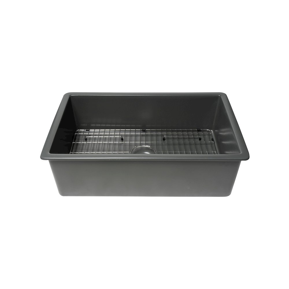 32" x 19" Fireclay Single Bowl Undermount / Drop In Kitchen Sink w Grid. Picture 3