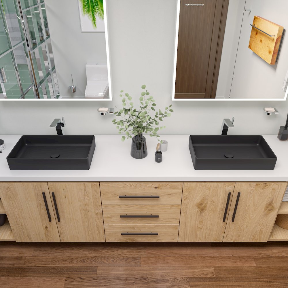 Black Matte 24" Modern Rectangular Above Mount Ceramic Sink. Picture 3