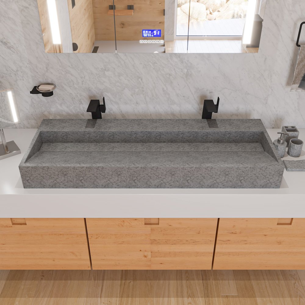 48" Solid Concrete Gray Matte Trough Sink for the Bathroom. Picture 3