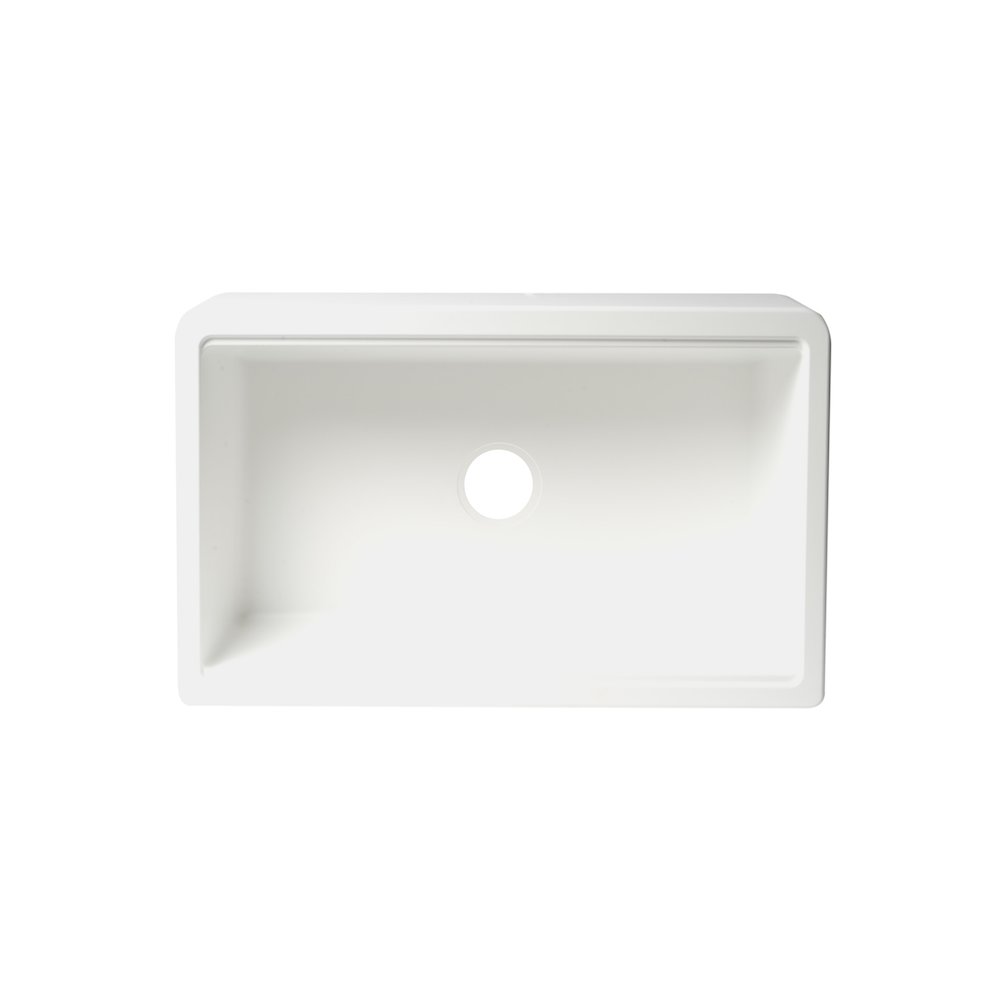 White 33" Granite Composite Single Bowl Drop In Farm Sink with Accessories. Picture 9