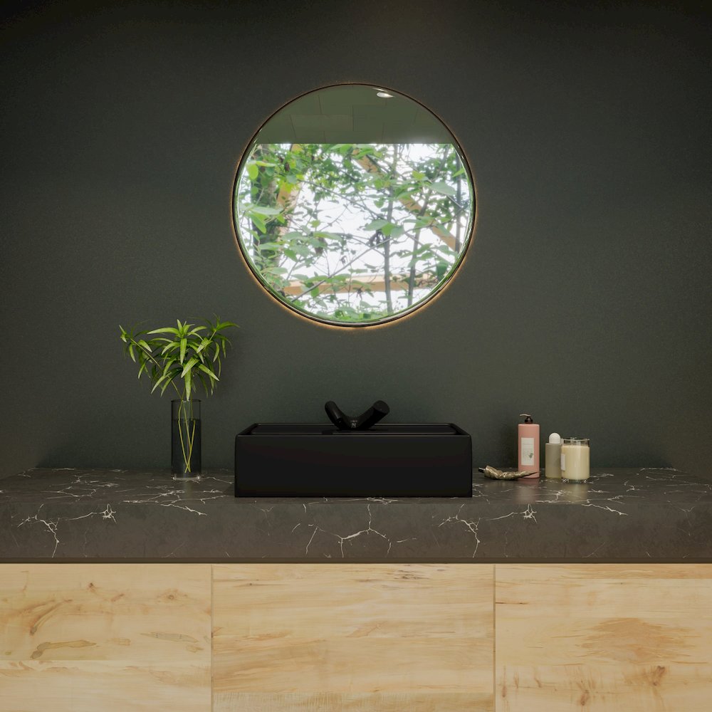 Black Matte 24" Modern Rectangular Above Mount Ceramic Sink with Faucet Hole. Picture 8