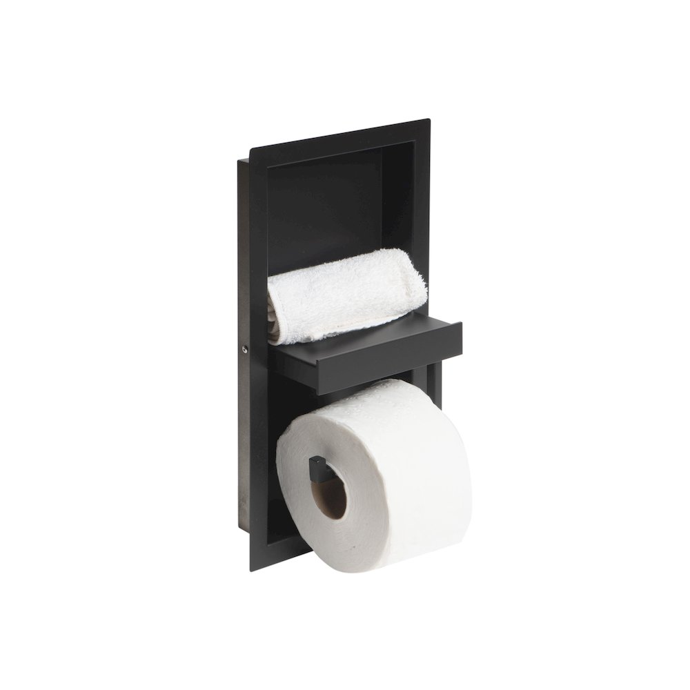 ALFI brand Black Matte Stainless Steel Recessed Toilet Paper Holder Niche. Picture 1