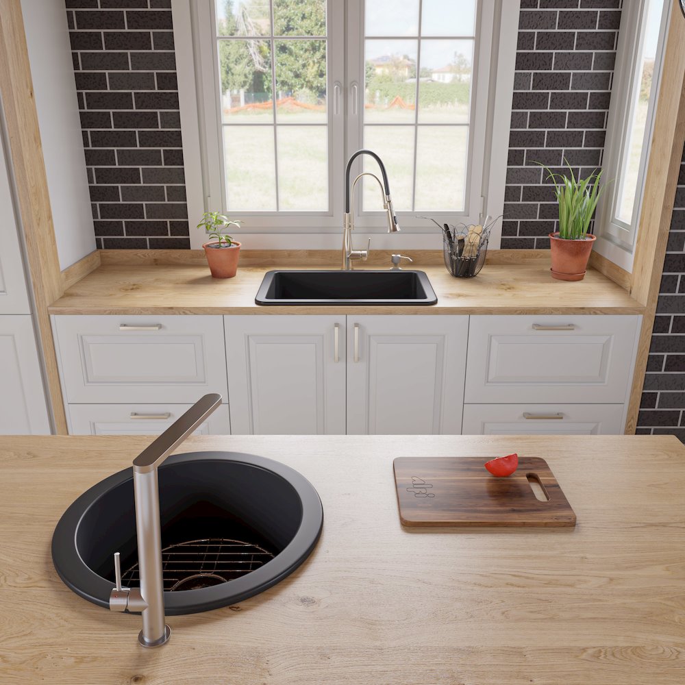 Black Matte 27" x 18" Fireclay Undermount / Drop In Firelcay Kitchen Sink. Picture 4