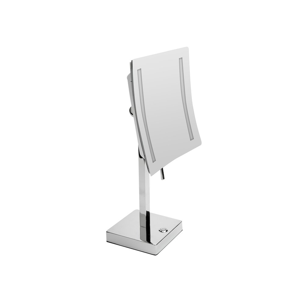 Polished Chrome Tabletop Square 8" 5x Magnifying Cosmetic Mirror with Light. Picture 1