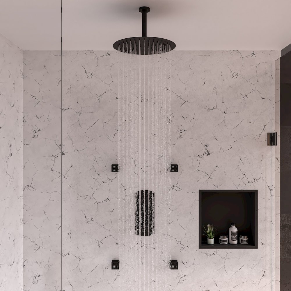 Black Matte 3-Way Thermostatic Valve Shower Mixer Round Knobs. Picture 6