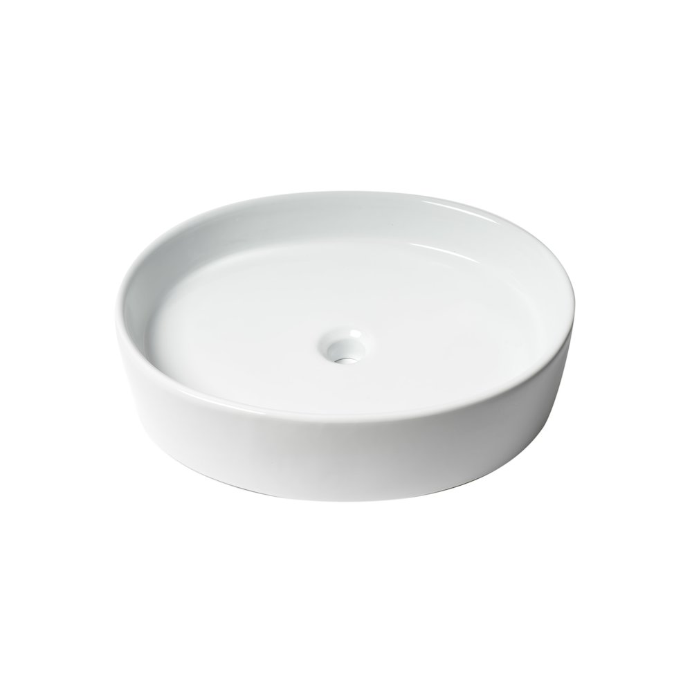 White 22" Oval Above Mount Ceramic Sink. Picture 3