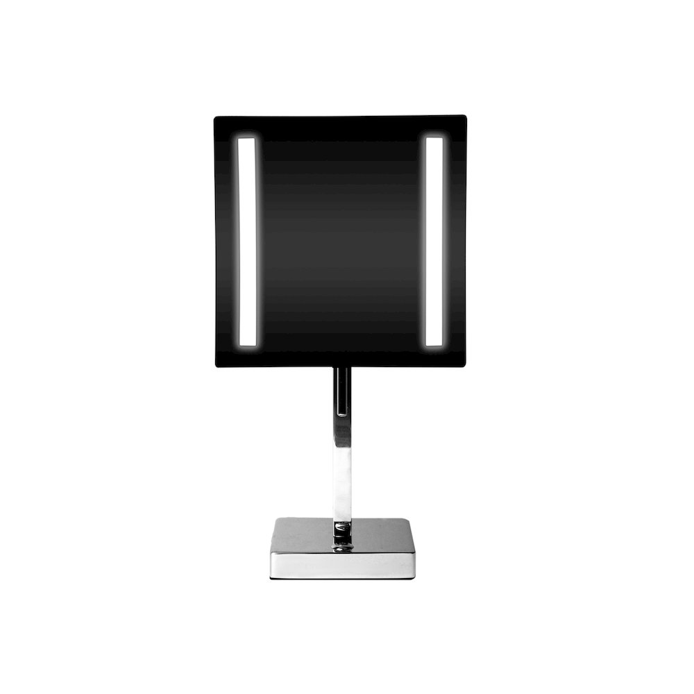 Polished Chrome Tabletop Square 8" 5x Magnifying Cosmetic Mirror with Light. Picture 9