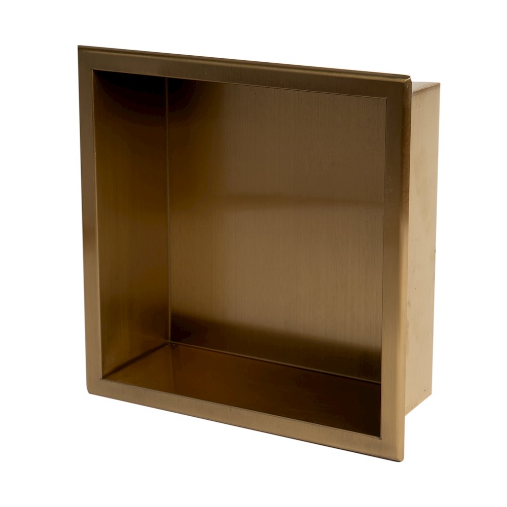 12" x 12" Brushed Gold PVD Stainless Steel Square Single Shelf Shower Niche. Picture 5