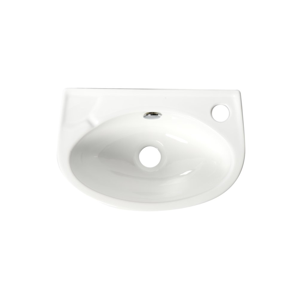 White 14" Small Wall Mounted Ceramic Sink with Faucet Hole. Picture 5