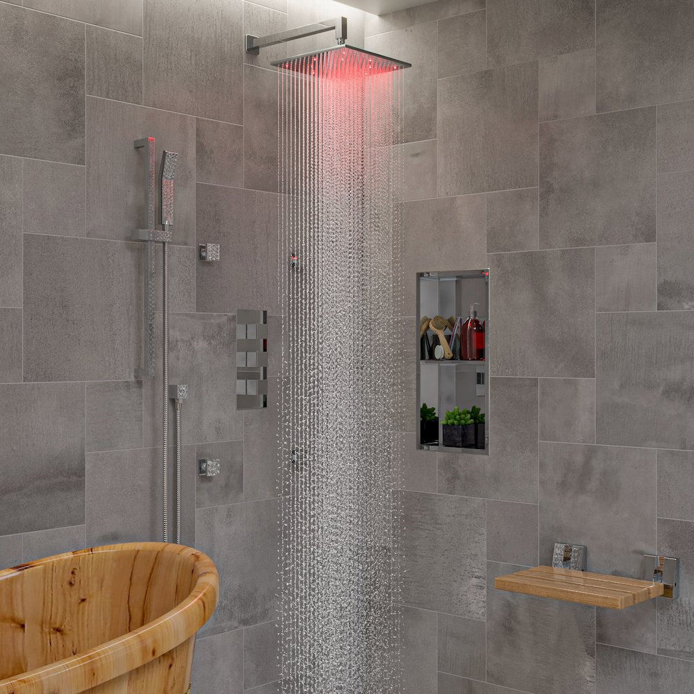Polished Chrome 12" Square Multi Color LED Rain Shower Head. Picture 9