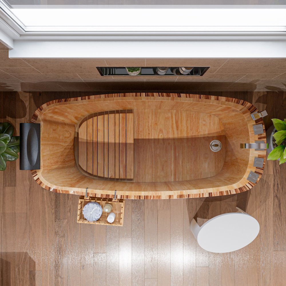 59" Free Standing Wooden Bathtub with Chrome Tub Filler. Picture 7