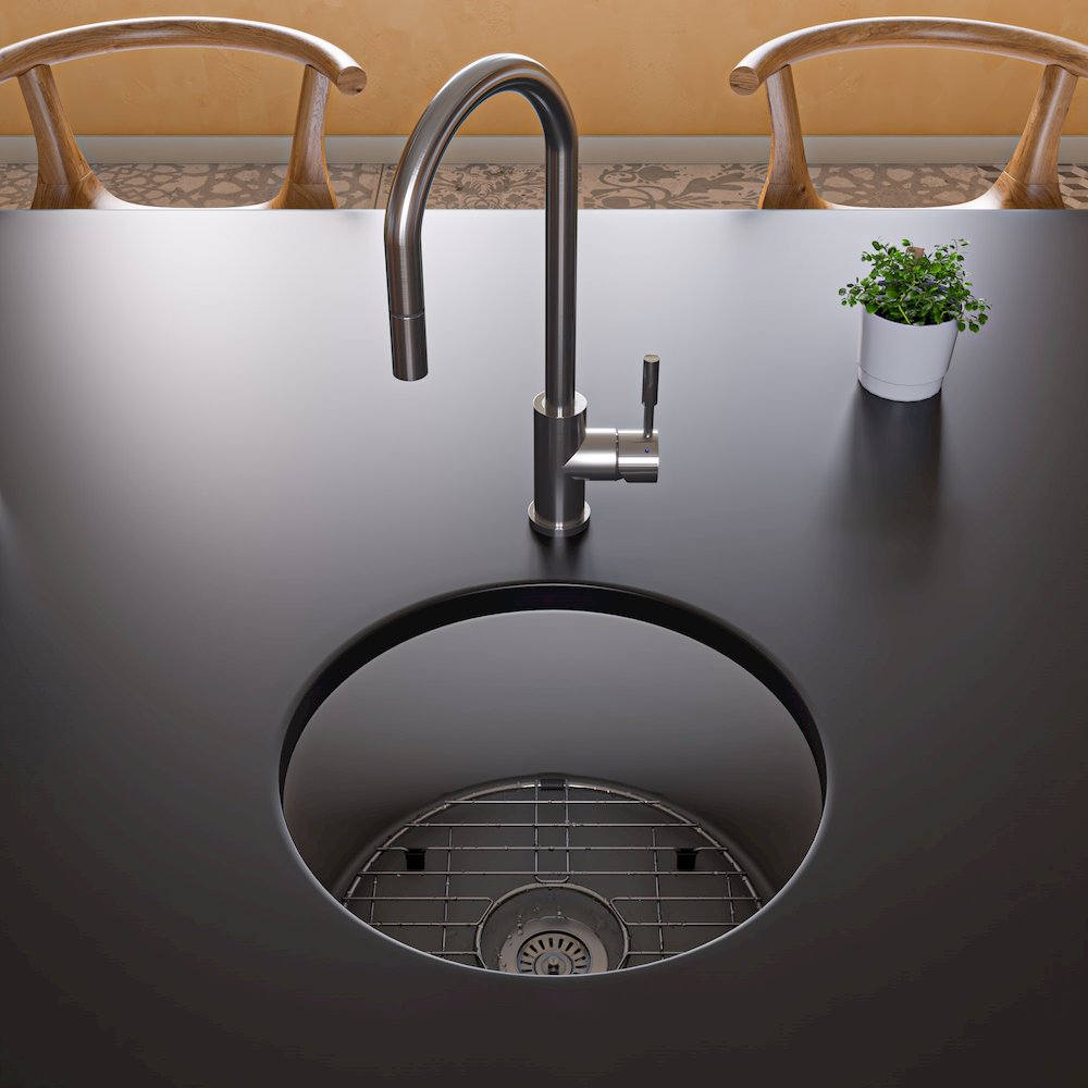 Gray Matte Round 18" x 18" Undermount / Drop In Fireclay Prep Sink. Picture 3