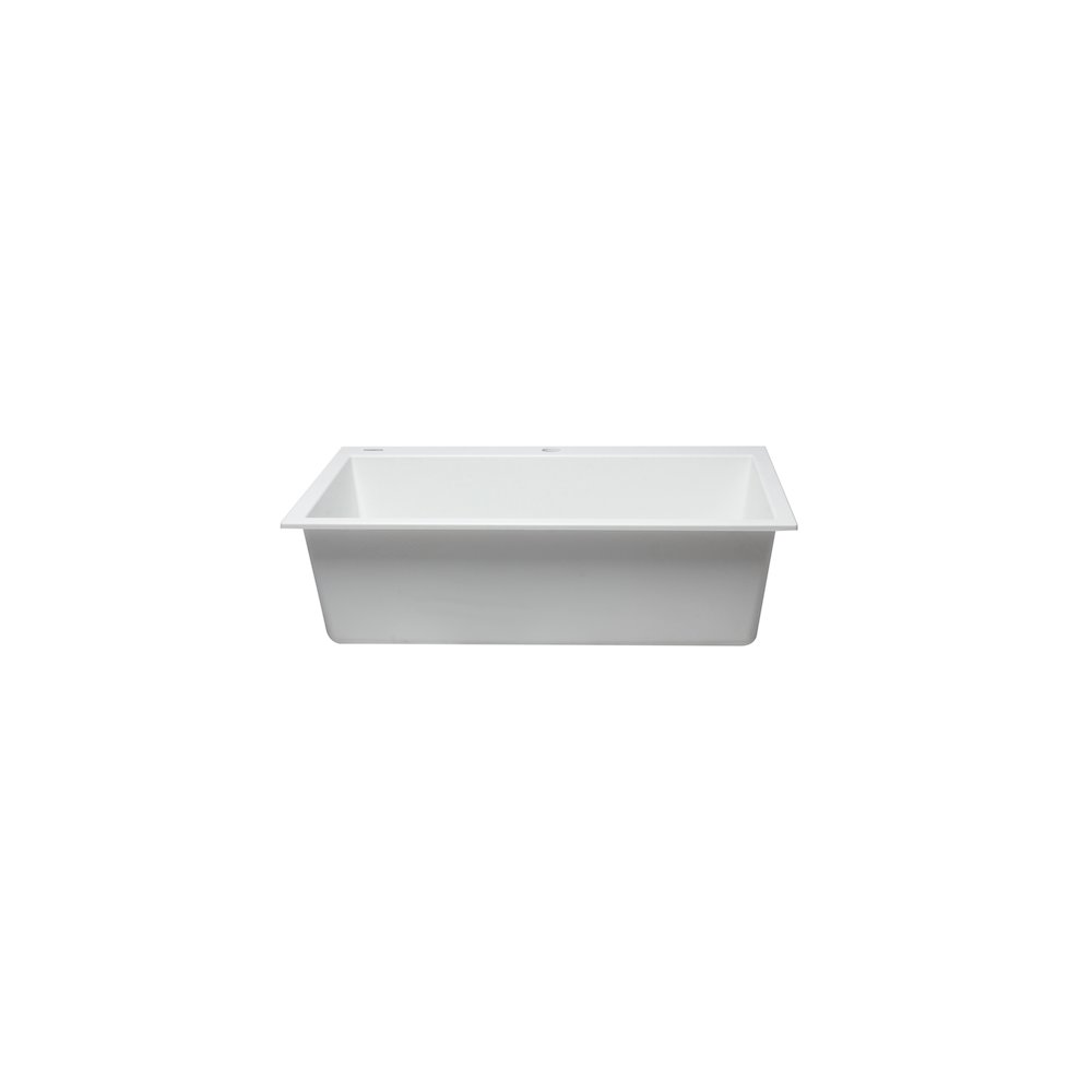 White 33" Single Bowl Drop In Granite Composite Kitchen Sink. Picture 4
