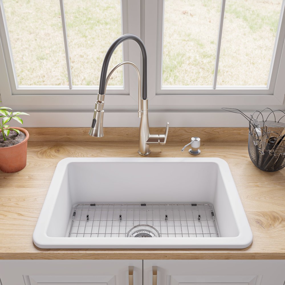 White 27" x 18" Fireclay Undermount / Drop In Firelcay Kitchen Sink. Picture 3