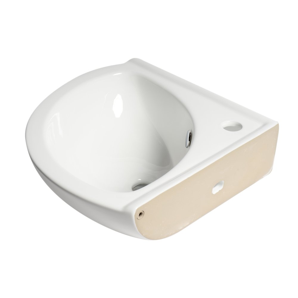 White 22" Corner Wall Mounted Ceramic Sink with Faucet Hole. Picture 4