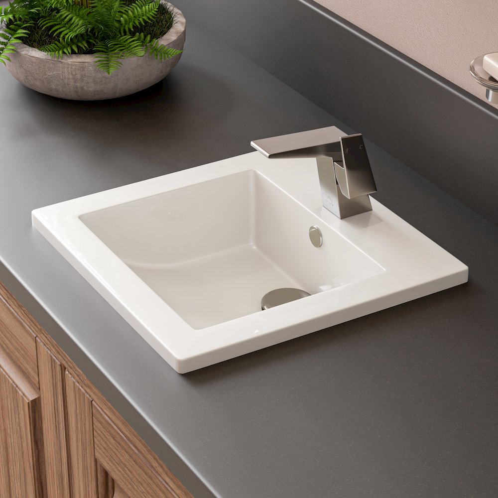 White 17" Square Drop In Ceramic Sink with Faucet Hole. Picture 2