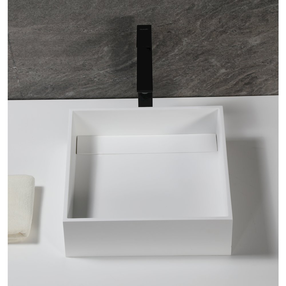 14" Square White Matte Solid Surface Resin Sink. Picture 4