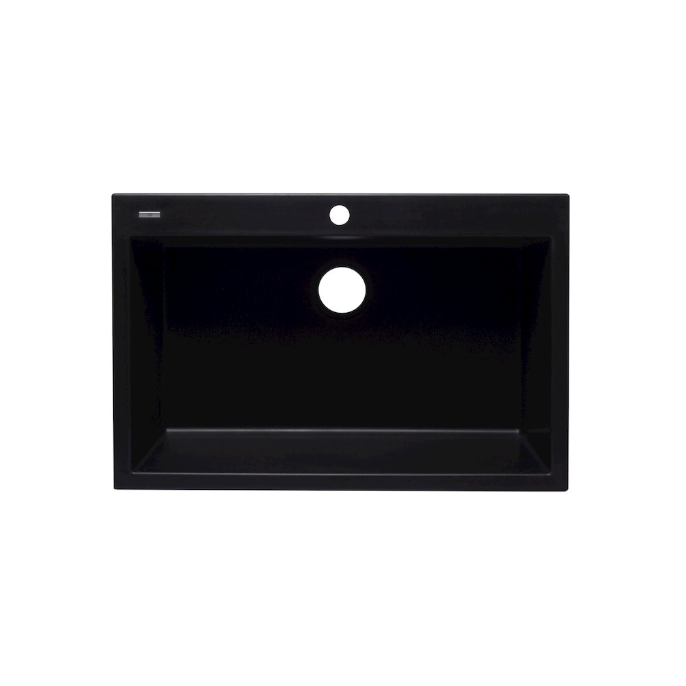 Black 33" Single Bowl Drop In Granite Composite Kitchen Sink. Picture 5