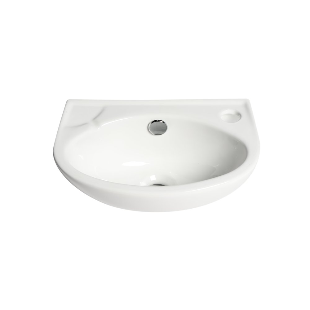 White 14" Small Wall Mounted Ceramic Sink with Faucet Hole. Picture 3