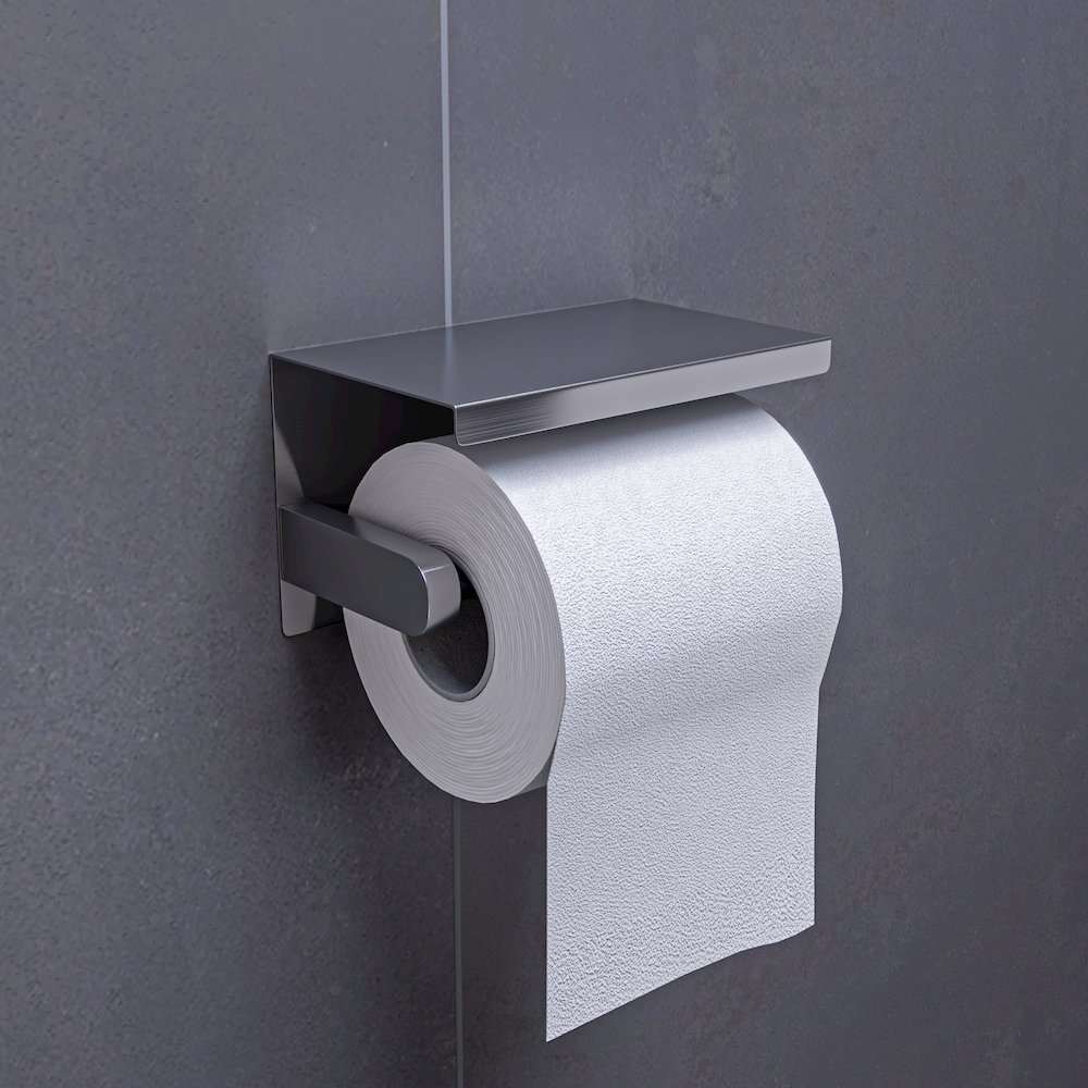 ALFI brand Brushed Stainless Steel Toilet Paper Holder with Shelf. Picture 2