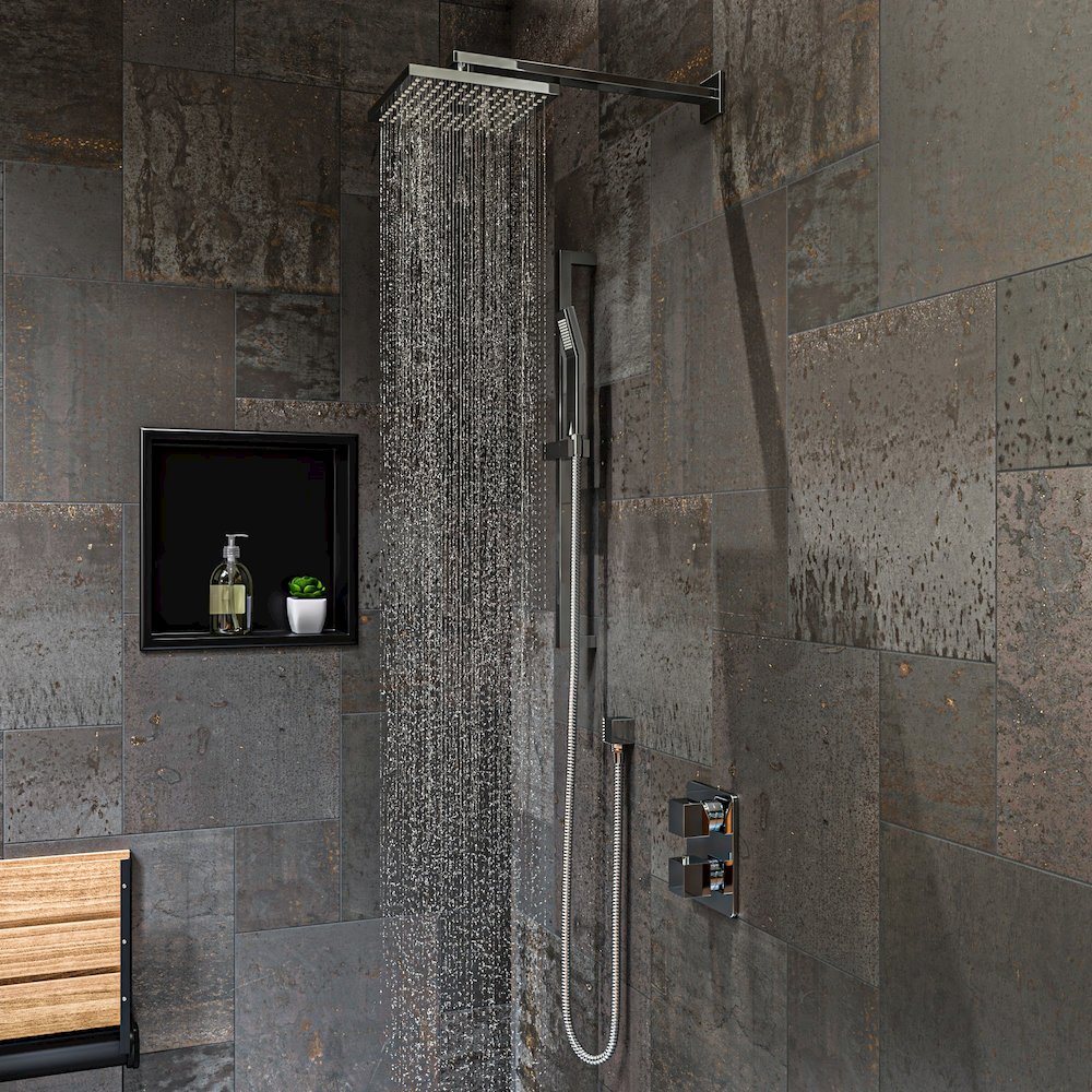 16" x 16" Brushed Black PVD Steel Square Single Shelf Shower Niche. Picture 3